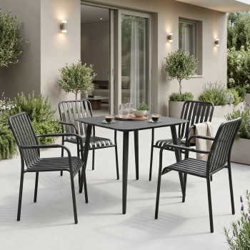 Τραπεζαρία Heven Vista pakoworld σετ 5τεμ μαύρο αλουμίνιο 80x80x72εκ