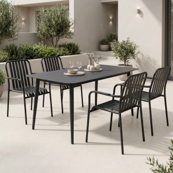 Τραπεζαρία Heven Vista pakoworld σετ 5τεμ μαύρο αλουμίνιο 120x70x72εκ