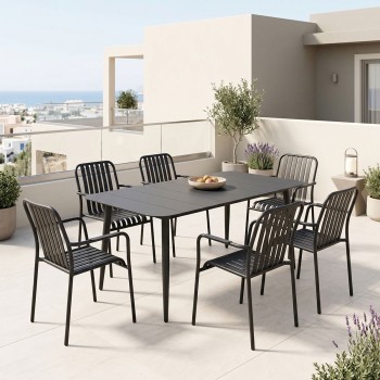 Τραπεζαρία Heven Vista pakoworld σετ 7τεμ μαύρο αλουμίνιο 150x80x72εκ