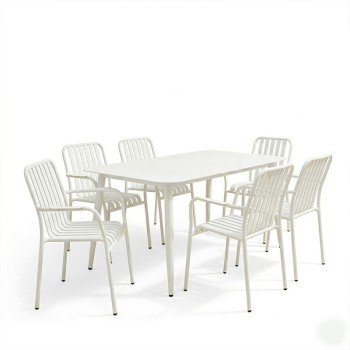 Τραπεζαρία Heven Vista pakoworld σετ 7τεμ λευκό αλουμίνιο 150x80x72εκ