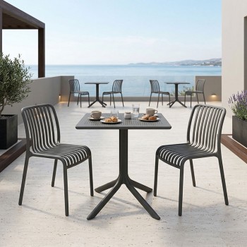 Τραπεζαρία Groovy Zoi pakoworld σετ 3τεμ ανθρακί PP 60x60x76εκ