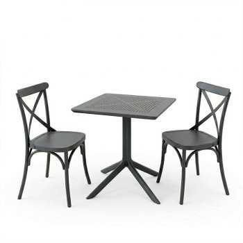 Τραπεζαρία Groovy Crossie pakoworld σετ 3τεμ ανθρακί PP 60x60x76εκ