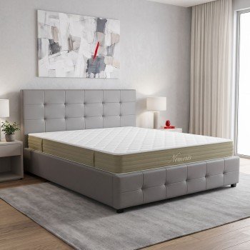 Κρεβάτι με στρώμα και αποθηκευτικό χώρο Roi-Nemesis pakoworld pu γκρι 160x200εκ