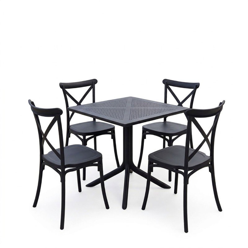 Τραπεζαρία Crossie Groovy pakoworld σετ 5τεμ ανθρακί PP 80x80x74εκ Τραπεζαρία Crossie Groovy pakoworld σετ 5τεμ ανθρακί PP 80x80x74εκ