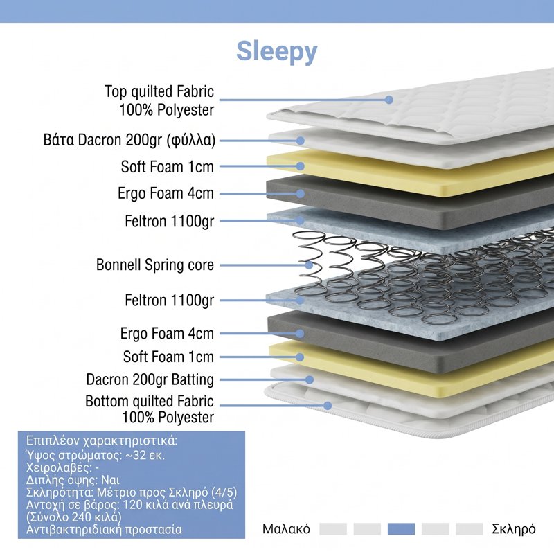 Στρώμα Sleepy pakoworld bonnel spring διπλής όψης 27cm 90x200εκ