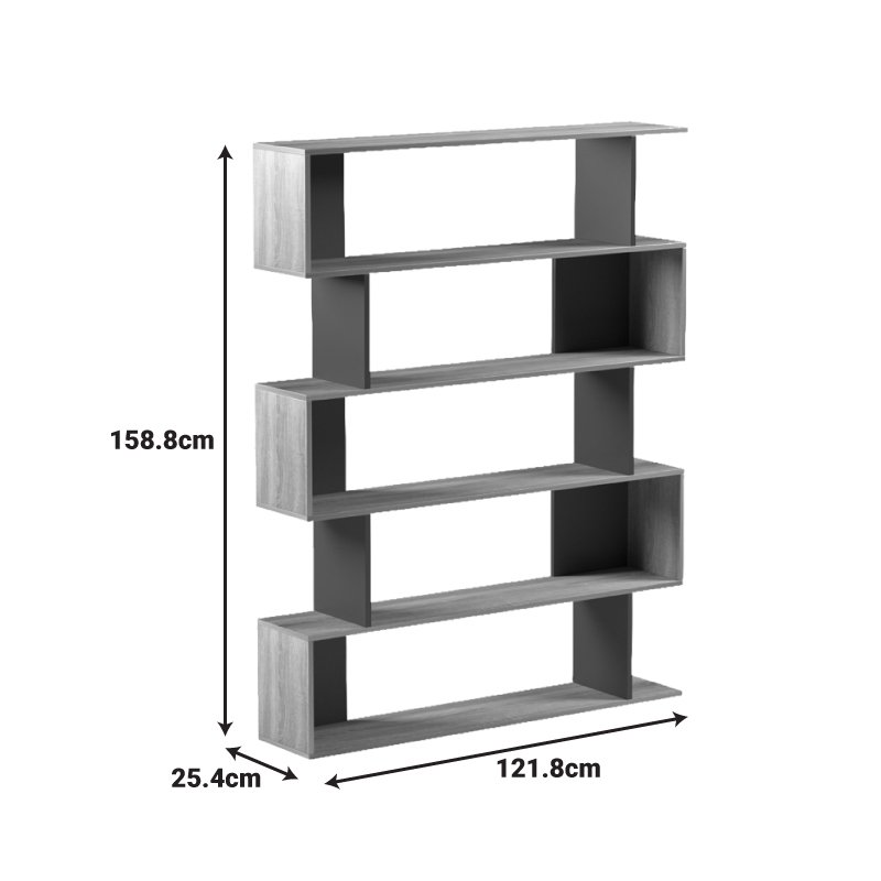 Βιβλιοθήκη Tetri pakoworld sonoma-ανθρακί 121.8x25.4x158.8εκ
