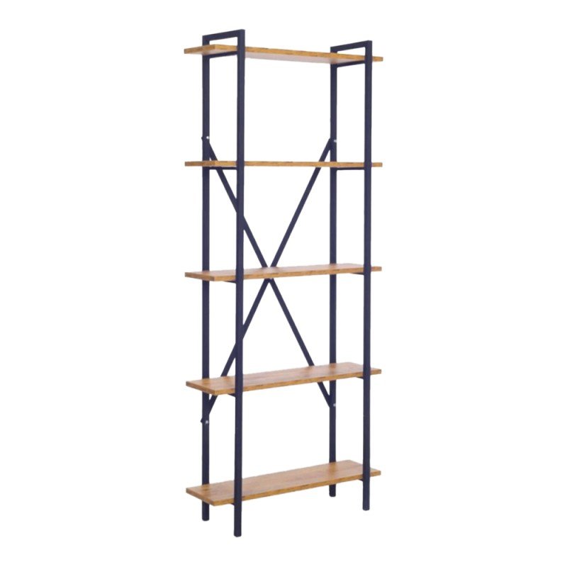 Βιβλιοθήκη Derena pakoworld oak με μαύρο μέταλλο 60x29x160εκ