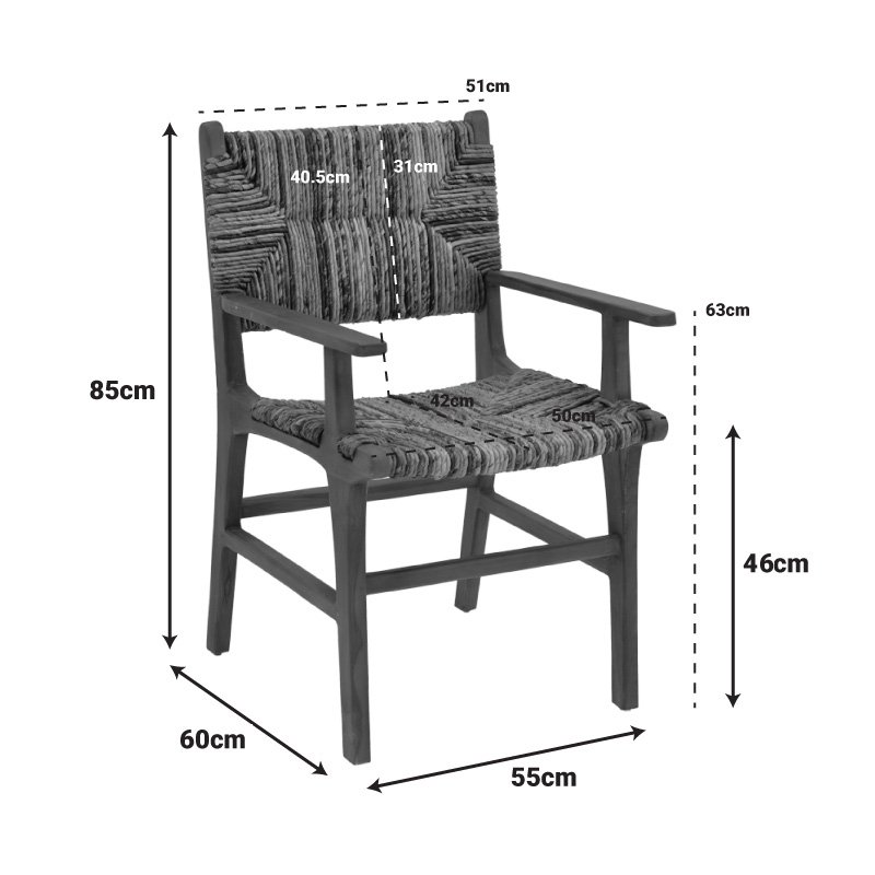 Πολυθρόνα Refane pakoworld φυσικό teak ξύλο-ψάθα 55x60x85εκ