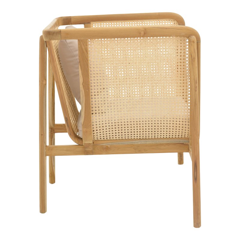 Πολυθρόνα Jenta pakoworld teak ξύλο με rattan σε φυσική απόχρωση και μπεζ μαξιλάρι 72x67x92εκ Πολυθρόνα Jenta pakoworld teak ξύλο με rattan σε φυσική απόχρωση και μπεζ μαξιλάρι 72x67x92εκ