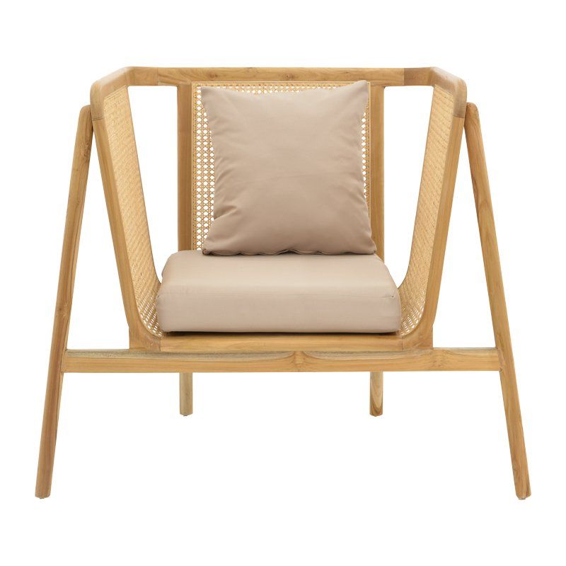 Πολυθρόνα Jenta pakoworld teak ξύλο με rattan σε φυσική απόχρωση και μπεζ μαξιλάρι 72x67x92εκ Πολυθρόνα Jenta pakoworld teak ξύλο με rattan σε φυσική απόχρωση και μπεζ μαξιλάρι 72x67x92εκ