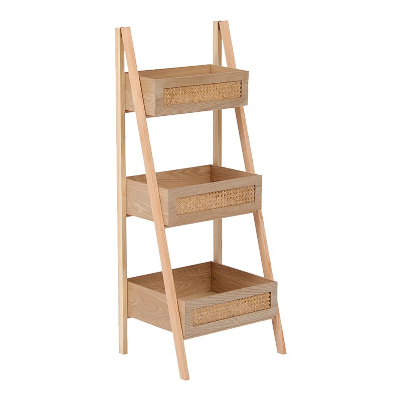 Ραφιέρα επιδαπέδια 3όροφη Scandy pakoworld mdf-rattan σε φυσική απόχρωση 44x37x110εκ