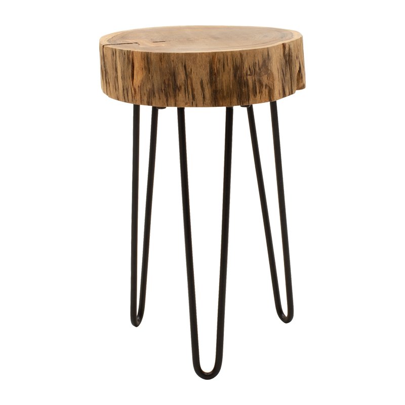 Βοηθητικό τραπέζι Tripp pakoworld μασίφ ξύλο ακακίας σε φυσική απόχρωση με μαυρα μεταλλικά πόδια 32x30x47εκ