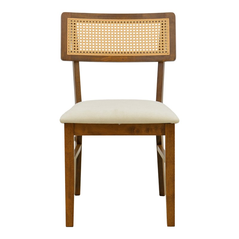 Καρέκλα Raffles pakoworld καρυδί rubberwood με pe rattan και εκρού ύφασμα 47x48x83.5εκ