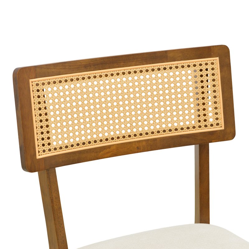 Καρέκλα Raffles pakoworld καρυδί rubberwood με pe rattan και εκρού ύφασμα 47x48x83.5εκ