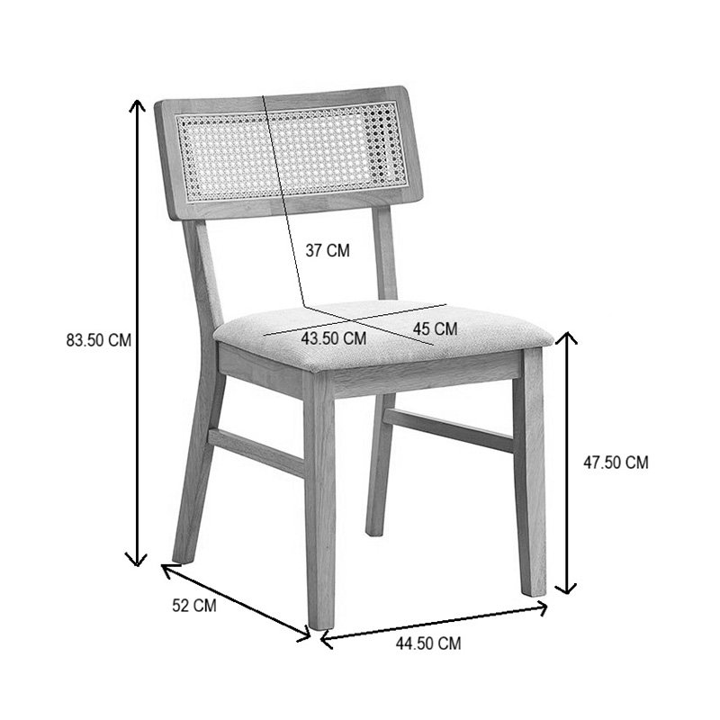 Καρέκλα Raffles pakoworld καρυδί rubberwood με pe rattan και εκρού ύφασμα 47x48x83.5εκ