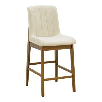 Σκαμπό μπαρ Dalby pakoworld καρυδί rubberwood και εκρού ύφασμα 50x45x102,5εκ