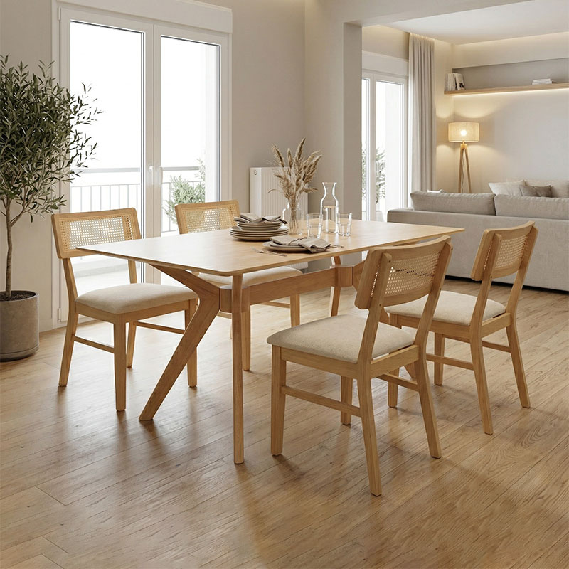 Τραπεζαρία Raffles pakoworld σετ 5τεμ rubberwood με pe rattanσε φυσική απόχρωση 150x90x76εκ Τραπεζαρία Raffles pakoworld σετ 5τεμ rubberwood με pe rattanσε φυσική απόχρωση 150x90x76εκ