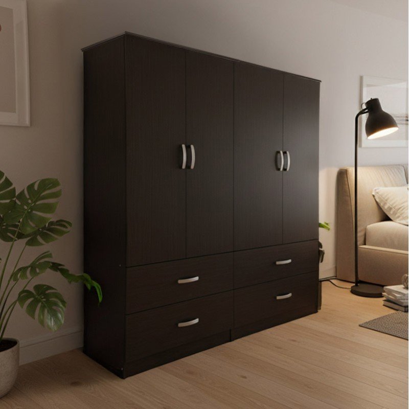 Ντουλάπα τετράφυλλη με συρτάρια Athos pakoworld wenge 160x42x180εκ