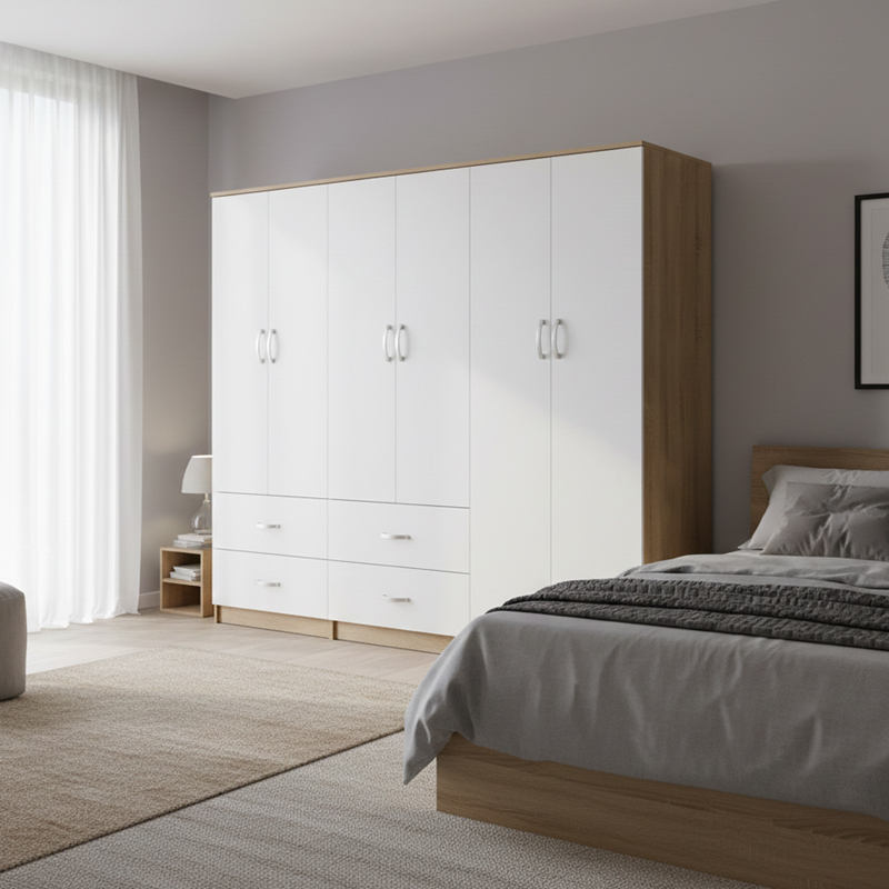 Ντουλάπα εξάφυλλη Athos pakoworld sonoma-λευκή 240x42x180εκ Ντουλάπα εξάφυλλη Athos pakoworld sonoma-λευκή 240x42x180εκ