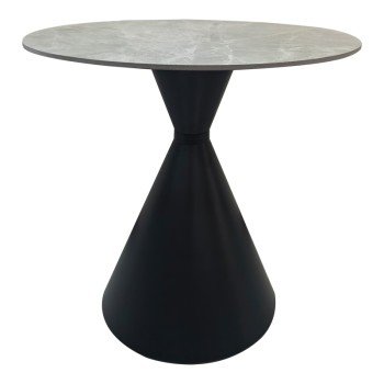 Τραπέζι Flenada pakoworld sintered stone σε γκρι όψη μαρμάρου με μαύρη μεταλλική βάση Φ80x76εκ
