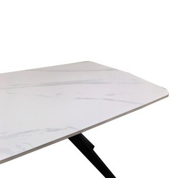 Τραπέζι Ezali pakoworld sintered stone λευκή ματ όψη μαρμάρου με μαύρο μεταλλικό πόδι 180x90x75εκ Τραπέζι Ezali pakoworld sintered stone λευκή ματ όψη μαρμάρου με μαύρο μεταλλικό πόδι 180x90x75εκ