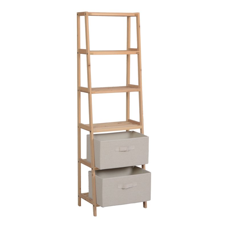 Ραφιέρα δαπέδου με συρτάρια Wolen pakoworld ξύλο ελάτου-ύφασμα σε φυσική-μπεζ απόχρωση 42x27.5x139εκ