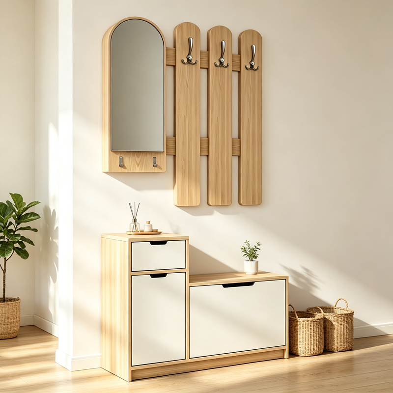 Έπιπλο εισόδου Kenty pakoworld με καθρέπτη sonoma με λευκό MDF 100x28x110εκ Έπιπλο εισόδου Kenty pakoworld με καθρέπτη sonoma με λευκό MDF 100x28x110εκ