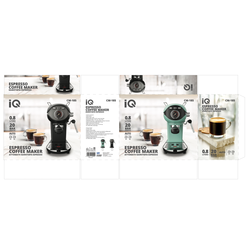 IQ CM-185 Μηχανή Espresso 1050W Πίεσης 20bar Πράσινη
