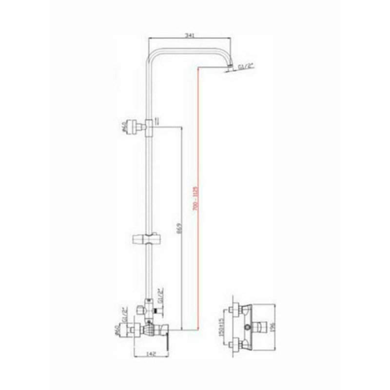 Kls Diva 690650MBD Στήλη Ντουζ με Μπαταρία 70-112,5cm 