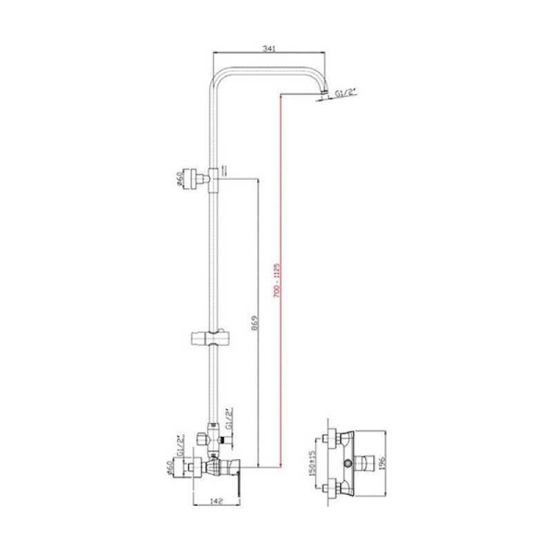 Kls Lux 690650L Ρυθμιζόμενη Στήλη Ντουζ Με Μπαταρία 70-112.5cm