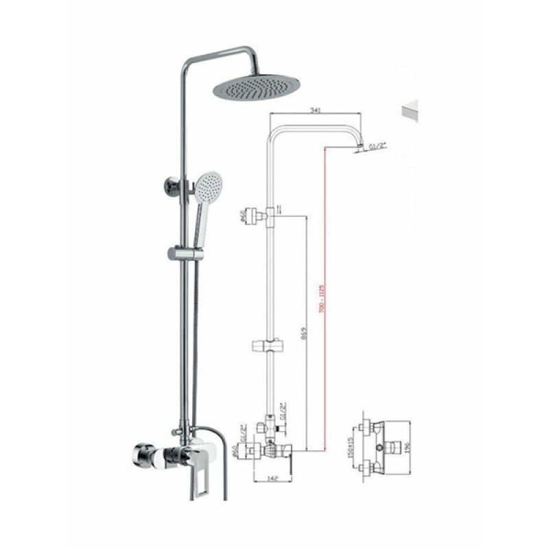 Kls Diva 690650MBD Στήλη Ντουζ με Μπαταρία 70-112,5cm 