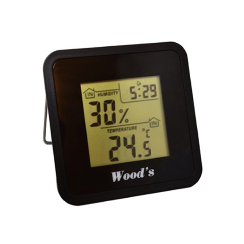 Wood’s WHG-1 Υγρασιόμετρο 0-50°C με ρολόι & ημερομηνία 9x9x2.5 cm σε μαύρο χρώμα  (3 άτοκες δόσεις)