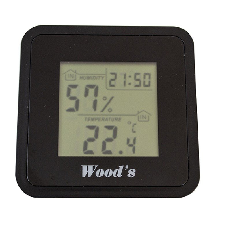 Wood’s WHG-1 Υγρασιόμετρο 0-50°C με ρολόι & ημερομηνία 9x9x2.5 cm σε μαύρο χρώμα  (3 άτοκες δόσεις)