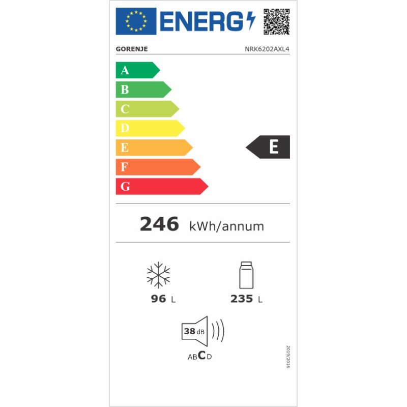 Gorenje NRK6202AXL4 Ψυγειοκαταψύκτης 331lt Total NoFrost Υ200xΠ60xΒ59.2εκ. Inox