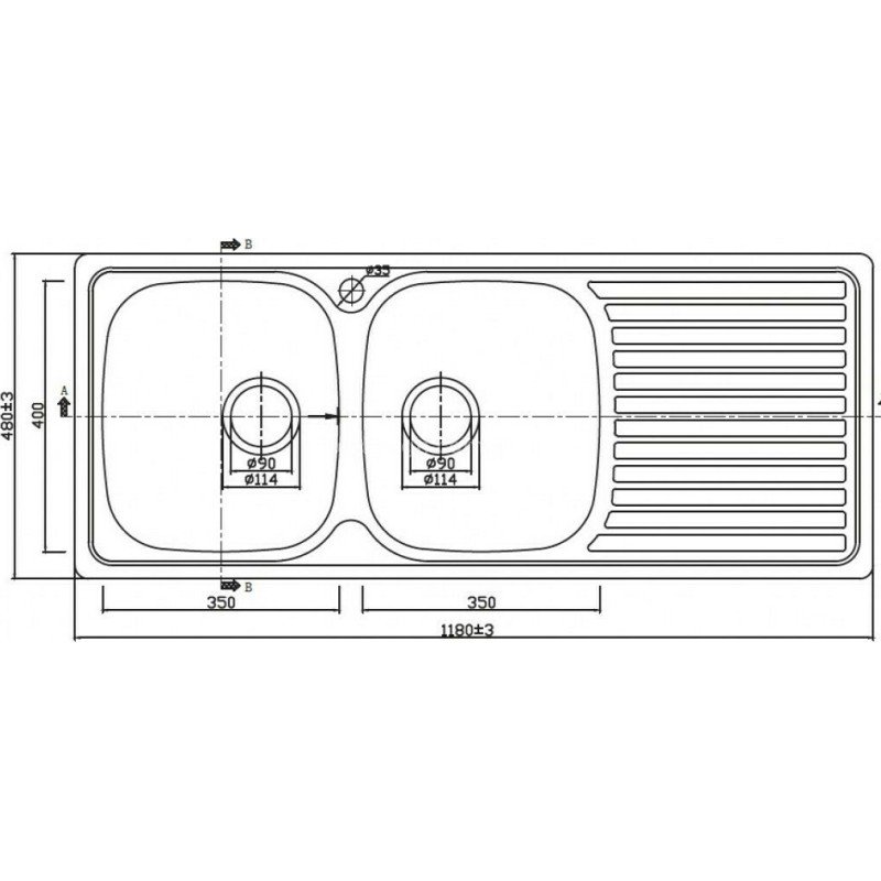 Karag BL 933 Ένθετος Νεροχύτης Inox Σατινέ Μ116xΠ50cm Ασημί