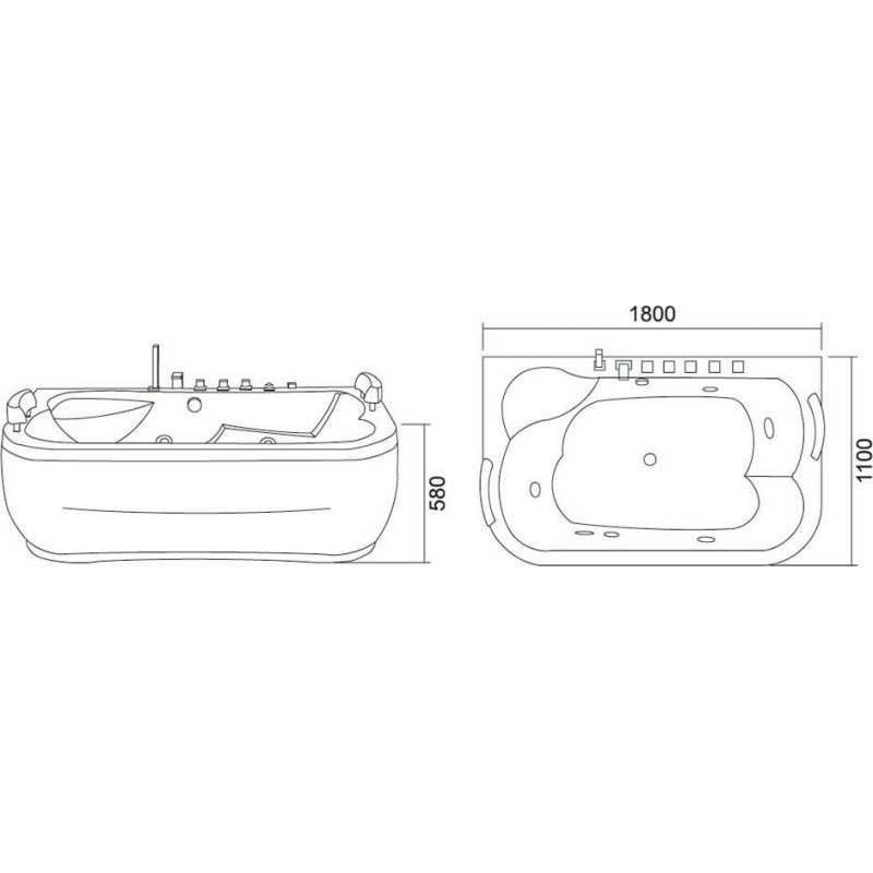 Karag Eliza K-1213 Μπανιέρα Ελεύθερης Τοποθέτησης Ακρυλική με Υδρομασάζ 180x110cm