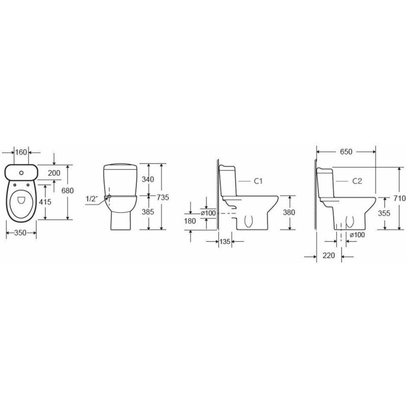 Karag Venice SW190 TR-128PR Λεκάνη Δαπέδου Rimless με Καζανάκι με Κάλυμμα Soft Close Λευκή
