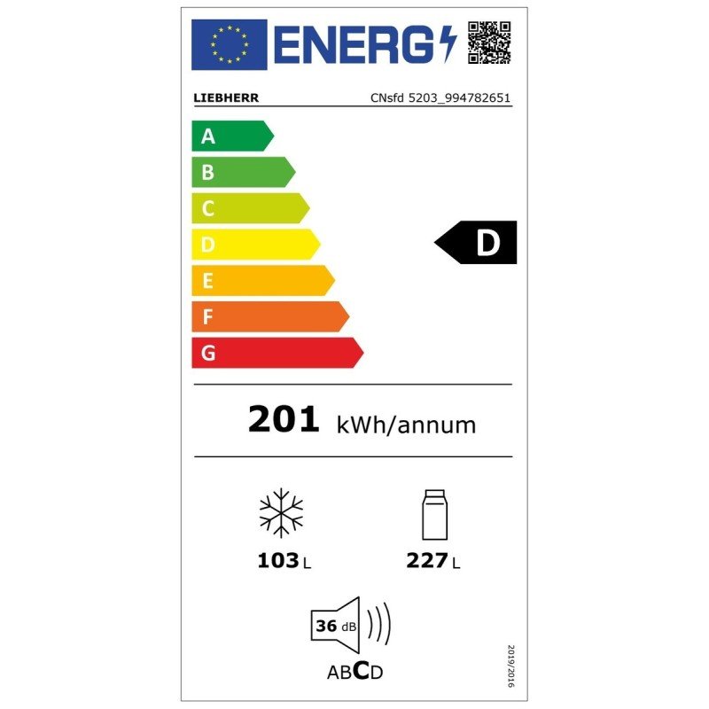 Liebherr CNsfd 5203 Pure Ψυγειοκαταψύκτης 330lt NoFrost Υ185.5xΠ59.7xΒ67.5εκ. Inox