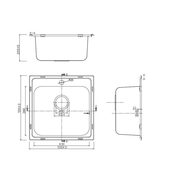 Karag BL 625 Ένθετος Νεροχύτης Inox Σατινέ Μ50xΠ50cm Ασημί