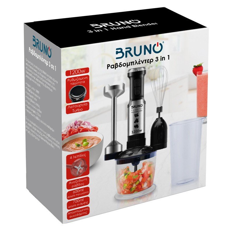 Bruno BRN-0093 Ραβδομπλέντερ με Ανοξείδωτη Ράβδο 1200W Ασημί