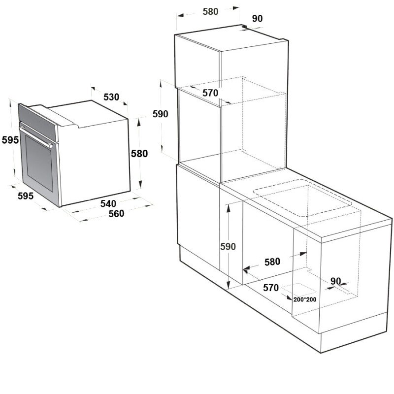 MultiHome MH-6051 930-002-6051 Φούρνος άνω Πάγκου 65lt χωρίς Εστίες Π59.5εκ. Μαύρος