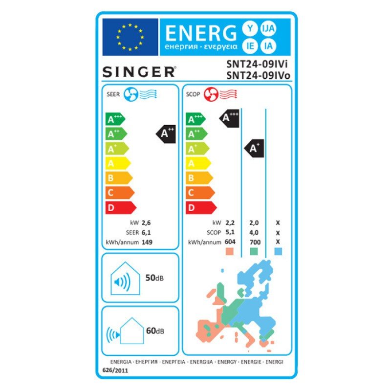 Singer Κλιματιστικό Inverter 9000 BTU A++/A+ με WiFi SNT24-09IVi/STN24-09IVo