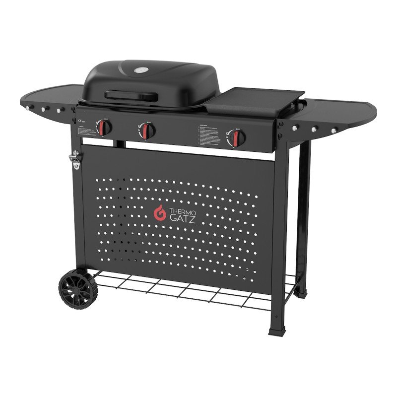 Thermogatz GS GRILL 2 + Plancha Ψησταριά Υγραερίου Μαντεμένιας Σχάρας και Πλάκας με 2 Εστίες 5kW και Πλαϊνό Μάτι