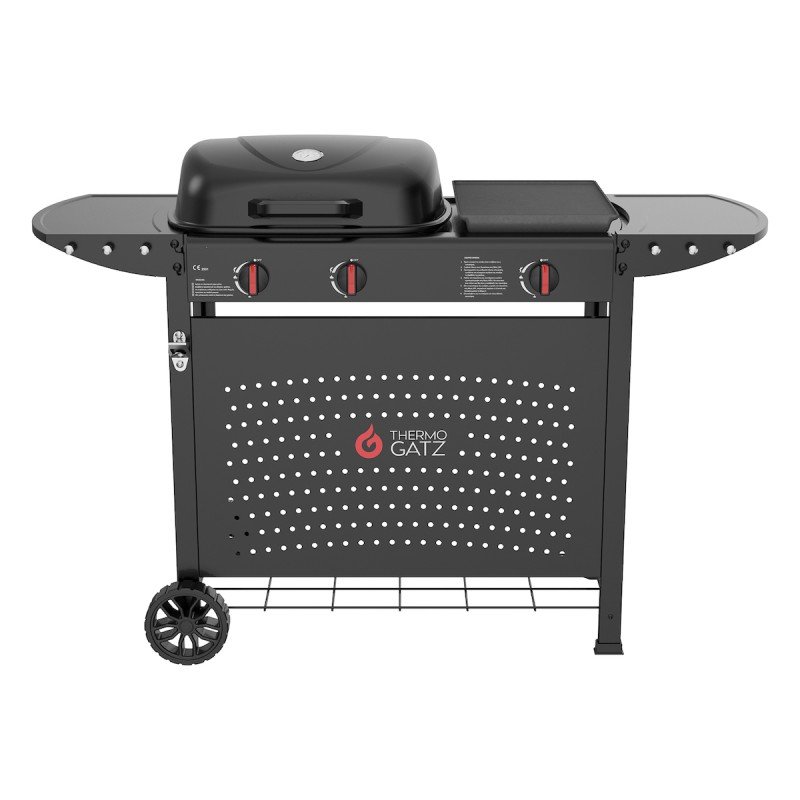 Thermogatz GS GRILL 2 + Plancha Ψησταριά Υγραερίου Μαντεμένιας Σχάρας και Πλάκας με 2 Εστίες 5kW και Πλαϊνό Μάτι