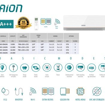 Sendo Aion Κλιματιστικό Inverter 12000 BTU A+++/A+++ με WiFi