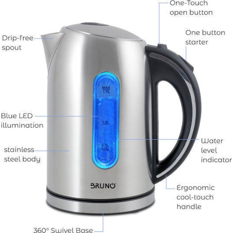 Bruno Βραστήρας 1.7lt 2200W Ασημί BRN-0028