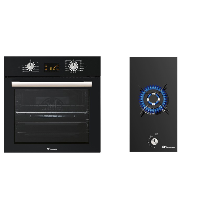 MultiHome MH-6060 + MH-6142 999-002-82164 Φούρνος άνω Πάγκου 65lt με Εστίες Υγραερίου Π59.5εκ. Μαύρος
