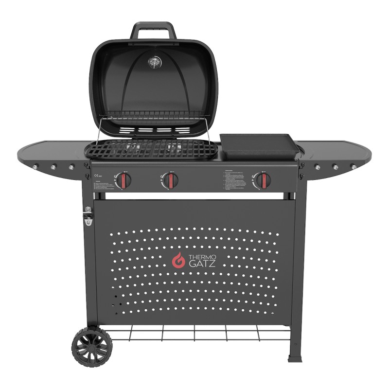 Thermogatz GS GRILL 2 + Plancha Ψησταριά Υγραερίου Μαντεμένιας Σχάρας και Πλάκας με 2 Εστίες 5kW και Πλαϊνό Μάτι