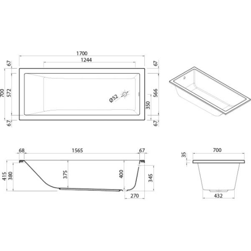 Sanitana Cubic Λουτήρας 170X70X40Β 54317070 (3 άτοκες δόσεις)
