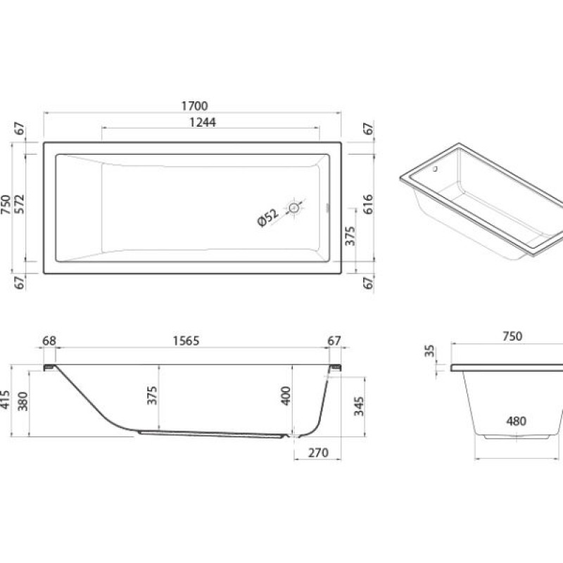 Sanitana Cubic Λουτήρας 170X75X40Β 54317075 (3 άτοκες δόσεις)